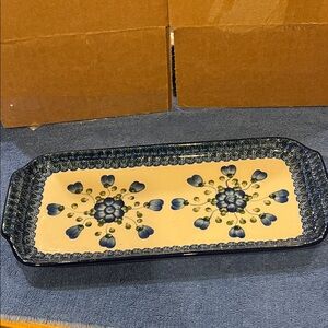 Polish Pottery Blue Poppies Rectangular Platter